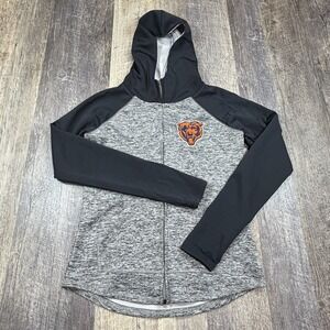 Chicago Bears Womens Small Full Zip Hoodie NFL Team Apparel Gray Black Thumbhole